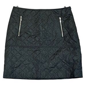 Bogner Black Quilted Mini Skirt with Silver Zipper Details